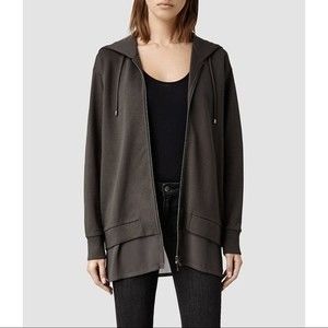 All Saints Petra Hoody Sweat Full Zip Sweatshirt in Dark Grey